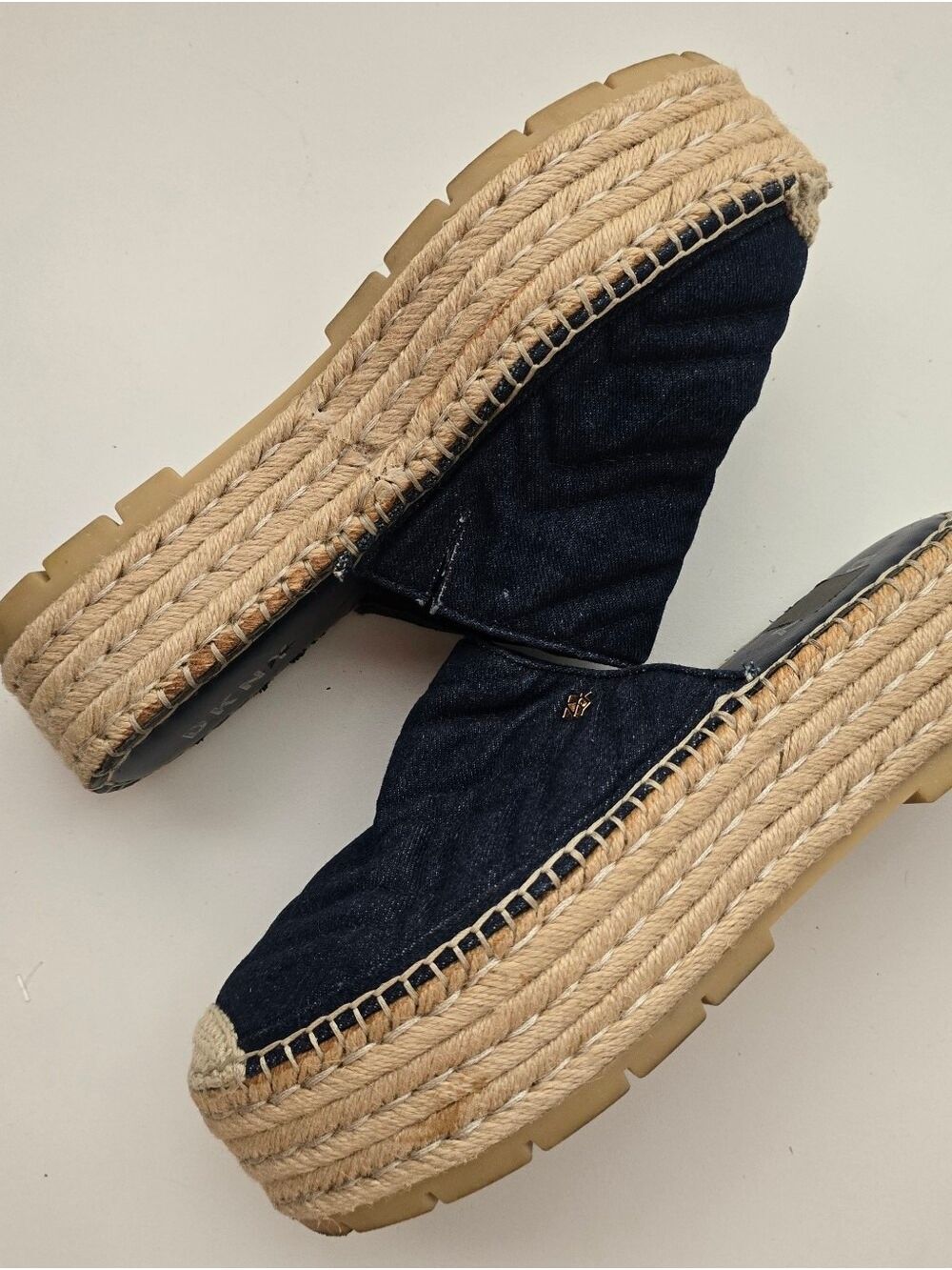 DKNY Ricki Espadrille Flatform Mules in Denim Navy Blue Size 9 - Picture 4 of 13